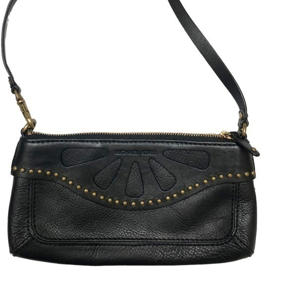 Michael Kors Black Leather Studded Mini Bag Convertible Wristlet